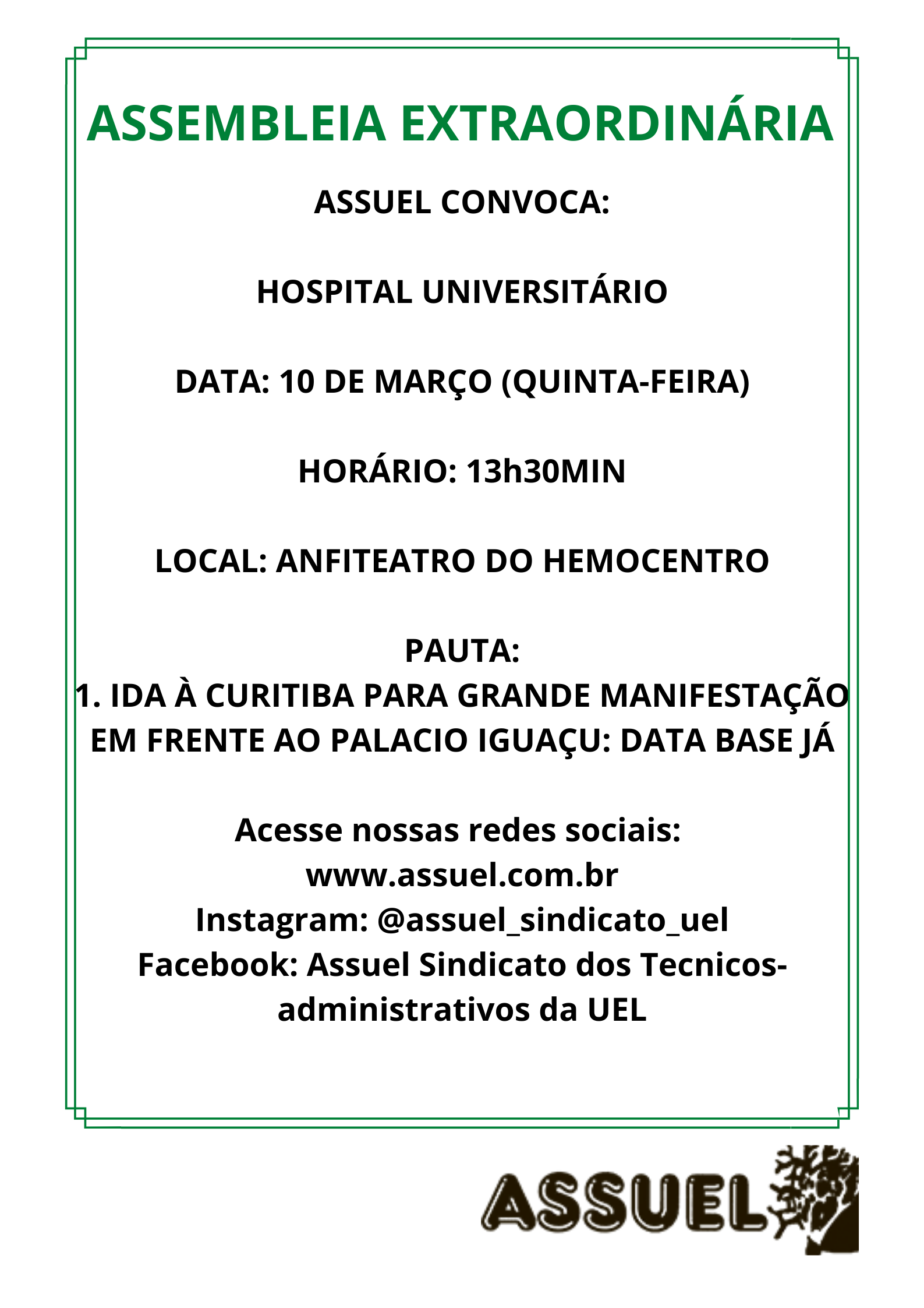ASSEMBLEIA EXTRAORDINÁRIA ASSUEL - HU - 16/03/2022